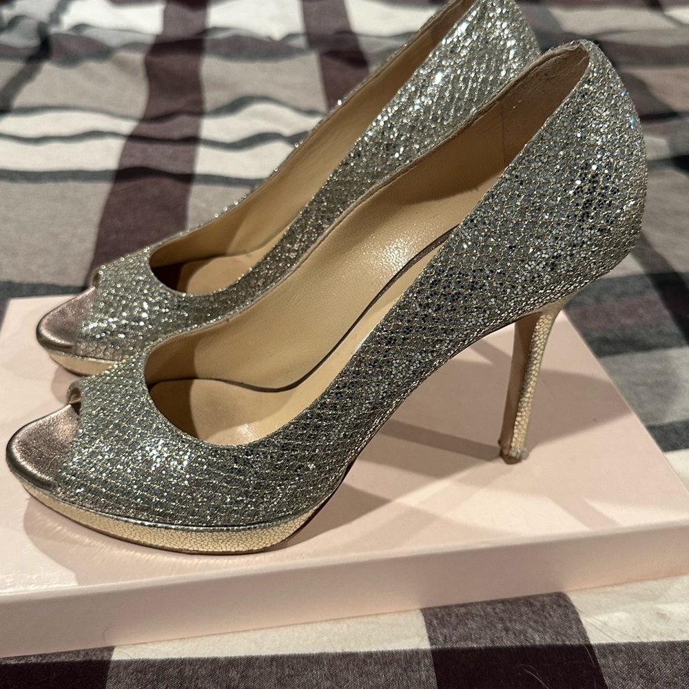 Jimmy Choo Glitter Peep Toe Heels Sz 39